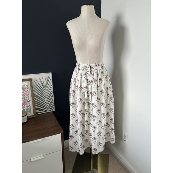 Brock Collection Womens Silk Cotton Floral Midi Skirt Button Pockets Italy - Picture 5 of 16